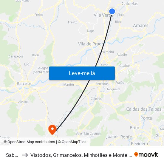 Sabariz to Viatodos, Grimancelos, Minhotães e Monte de Fralães map