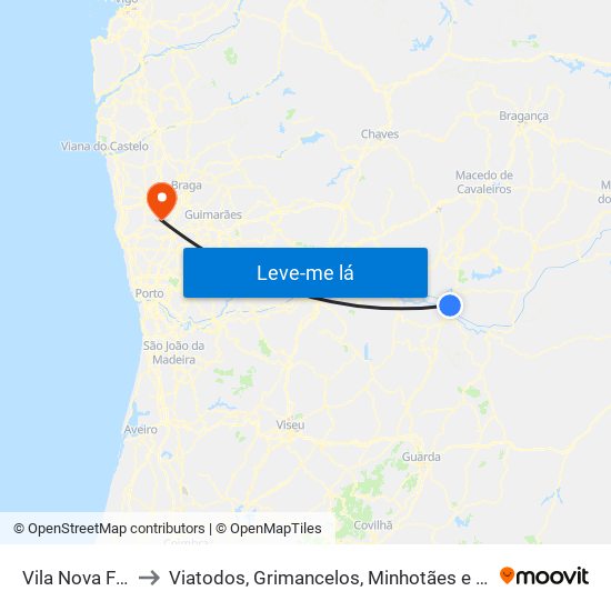 Vila Nova Foz Coa to Viatodos, Grimancelos, Minhotães e Monte de Fralães map