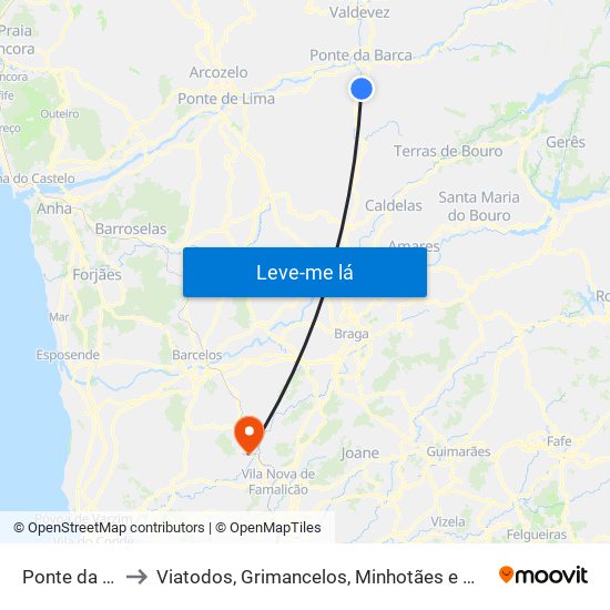 Ponte da Barca to Viatodos, Grimancelos, Minhotães e Monte de Fralães map