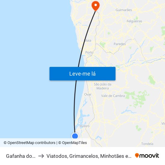 Gafanha do Carmo to Viatodos, Grimancelos, Minhotães e Monte de Fralães map