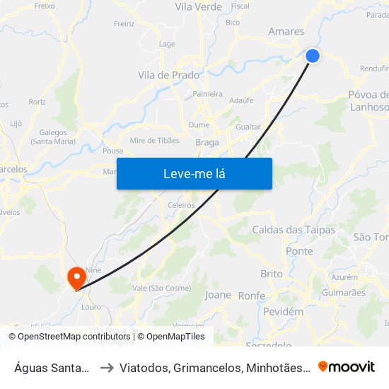 Águas Santas e Moure to Viatodos, Grimancelos, Minhotães e Monte de Fralães map