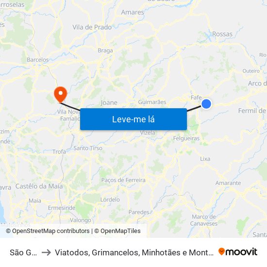 São Gens to Viatodos, Grimancelos, Minhotães e Monte de Fralães map