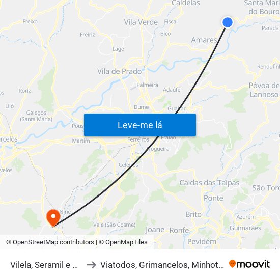 Vilela, Seramil e Paredes Secas to Viatodos, Grimancelos, Minhotães e Monte de Fralães map