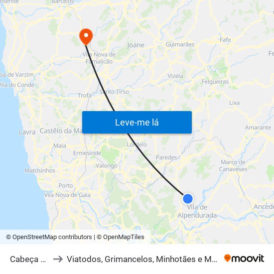 Cabeça Santa to Viatodos, Grimancelos, Minhotães e Monte de Fralães map