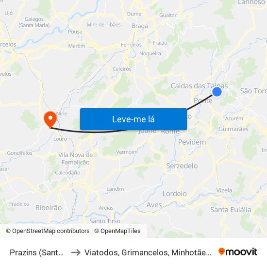 Prazins (Santa Eufémia) to Viatodos, Grimancelos, Minhotães e Monte de Fralães map