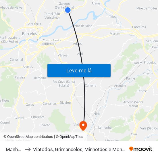 Manhente to Viatodos, Grimancelos, Minhotães e Monte de Fralães map
