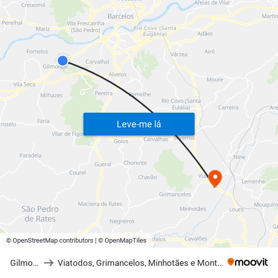 Gilmonde to Viatodos, Grimancelos, Minhotães e Monte de Fralães map
