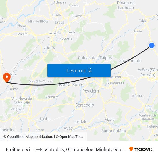 Freitas e Vila Cova to Viatodos, Grimancelos, Minhotães e Monte de Fralães map