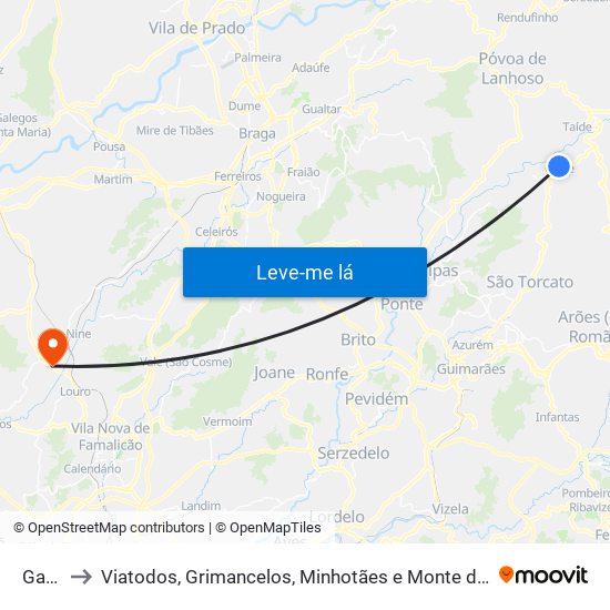 Garfe to Viatodos, Grimancelos, Minhotães e Monte de Fralães map