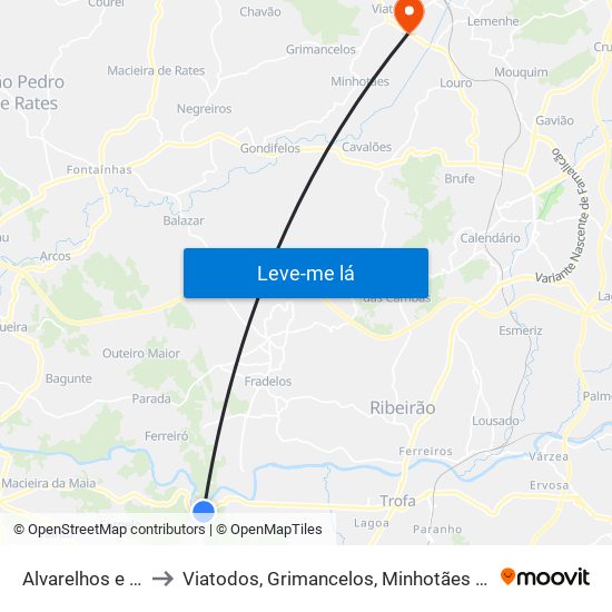 Alvarelhos e Guidões to Viatodos, Grimancelos, Minhotães e Monte de Fralães map
