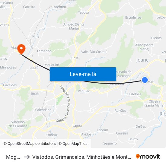 Mogege to Viatodos, Grimancelos, Minhotães e Monte de Fralães map