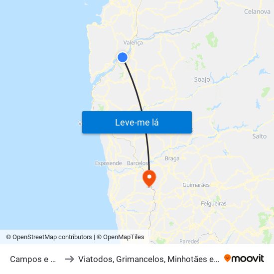 Campos e Vila Meã to Viatodos, Grimancelos, Minhotães e Monte de Fralães map