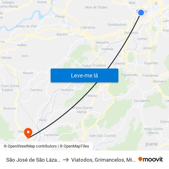 São José de São Lázaro e São João do Souto to Viatodos, Grimancelos, Minhotães e Monte de Fralães map