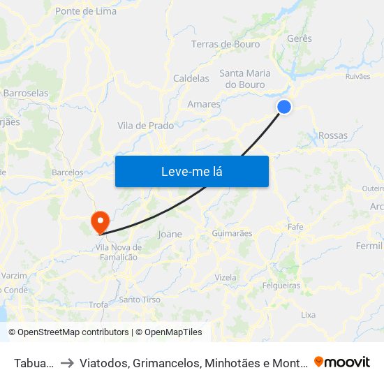 Tabuaças to Viatodos, Grimancelos, Minhotães e Monte de Fralães map