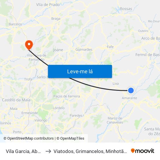 Vila Garcia, Aboim e Chapa to Viatodos, Grimancelos, Minhotães e Monte de Fralães map