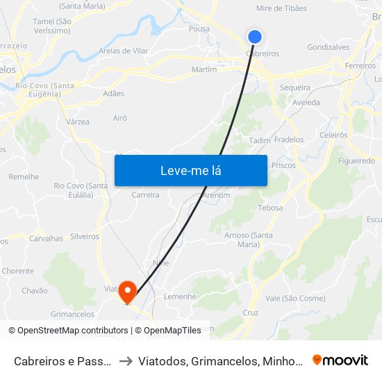 Cabreiros e Passos (São Julião) to Viatodos, Grimancelos, Minhotães e Monte de Fralães map