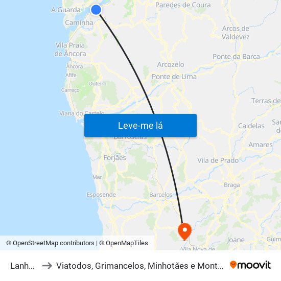 Lanhelas to Viatodos, Grimancelos, Minhotães e Monte de Fralães map