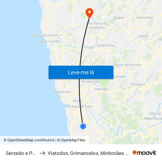 Serzedo e Perosinho to Viatodos, Grimancelos, Minhotães e Monte de Fralães map