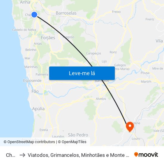 Chafé to Viatodos, Grimancelos, Minhotães e Monte de Fralães map