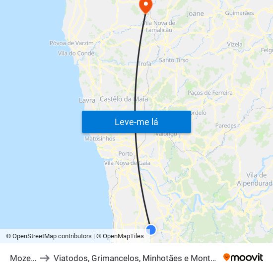 Mozelos to Viatodos, Grimancelos, Minhotães e Monte de Fralães map