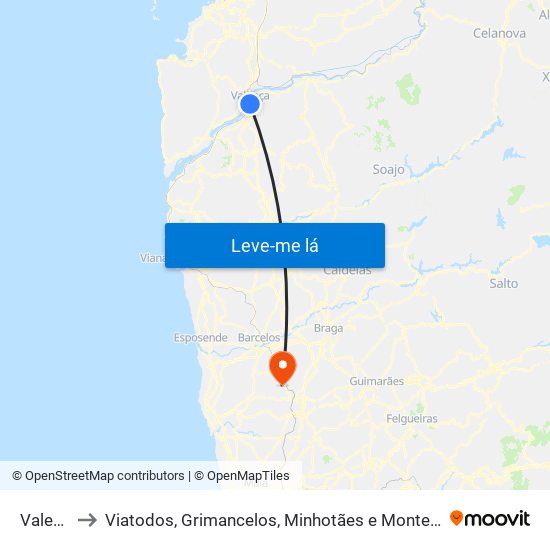 Valença to Viatodos, Grimancelos, Minhotães e Monte de Fralães map