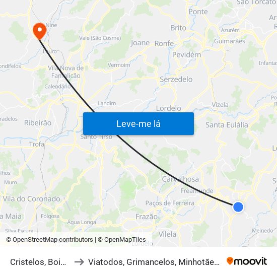 Cristelos, Boim e Ordem to Viatodos, Grimancelos, Minhotães e Monte de Fralães map