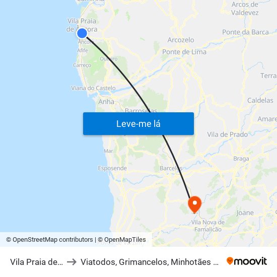 Vila Praia de Âncora to Viatodos, Grimancelos, Minhotães e Monte de Fralães map