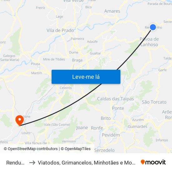 Rendufinho to Viatodos, Grimancelos, Minhotães e Monte de Fralães map