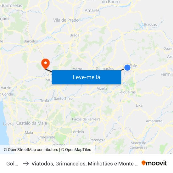 Golães to Viatodos, Grimancelos, Minhotães e Monte de Fralães map