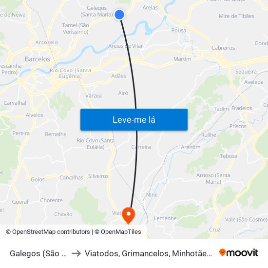 Galegos (São Martinho) to Viatodos, Grimancelos, Minhotães e Monte de Fralães map