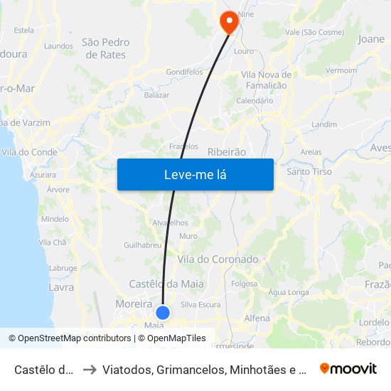 Castêlo da Maia to Viatodos, Grimancelos, Minhotães e Monte de Fralães map