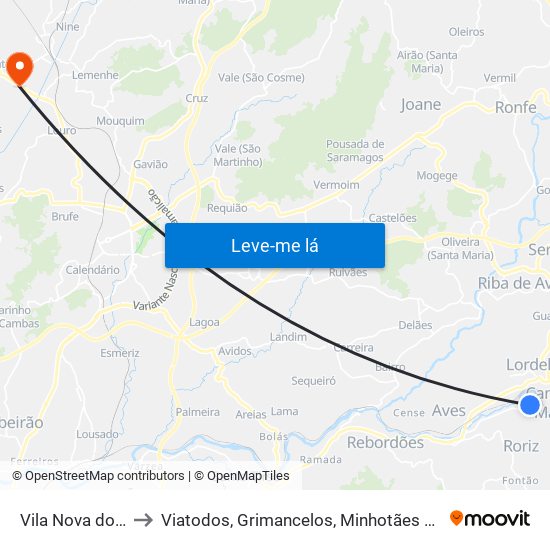 Vila Nova do Campo to Viatodos, Grimancelos, Minhotães e Monte de Fralães map