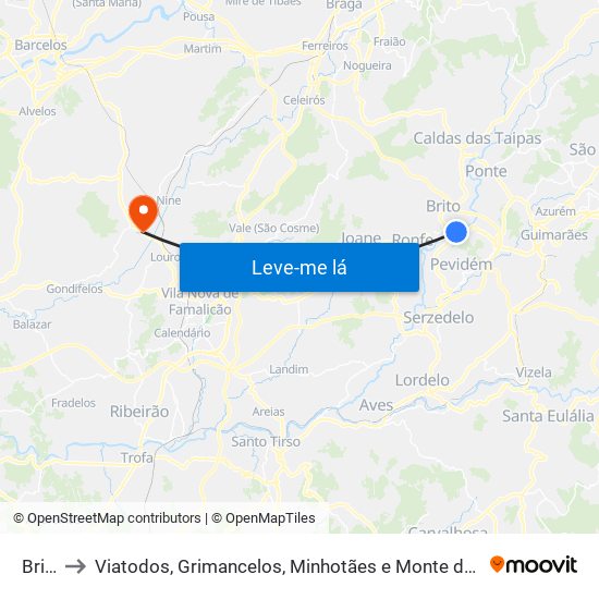 Brito to Viatodos, Grimancelos, Minhotães e Monte de Fralães map