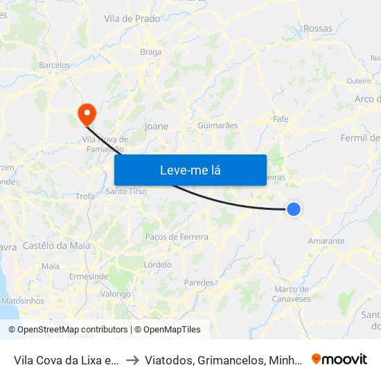 Vila Cova da Lixa e Borba de Godim to Viatodos, Grimancelos, Minhotães e Monte de Fralães map