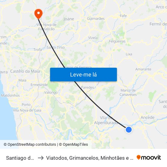 Santiago de Piães to Viatodos, Grimancelos, Minhotães e Monte de Fralães map