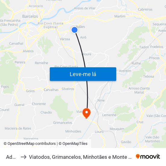 Adães to Viatodos, Grimancelos, Minhotães e Monte de Fralães map