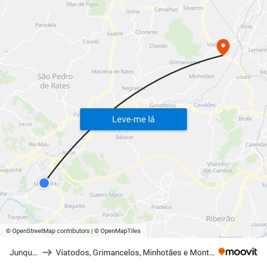 Junqueira to Viatodos, Grimancelos, Minhotães e Monte de Fralães map