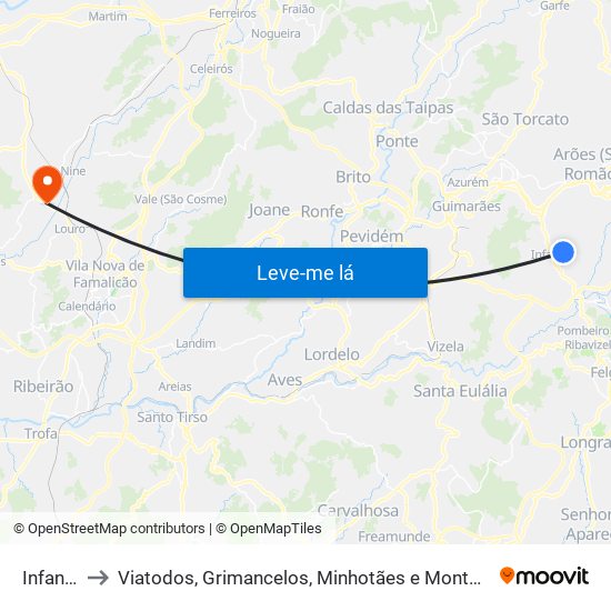 Infantas to Viatodos, Grimancelos, Minhotães e Monte de Fralães map