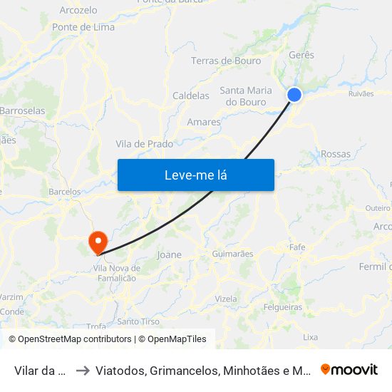 Vilar da Veiga to Viatodos, Grimancelos, Minhotães e Monte de Fralães map