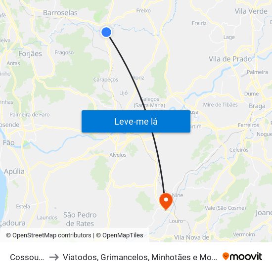 Cossourado to Viatodos, Grimancelos, Minhotães e Monte de Fralães map