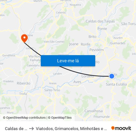 Caldas de Vizela to Viatodos, Grimancelos, Minhotães e Monte de Fralães map