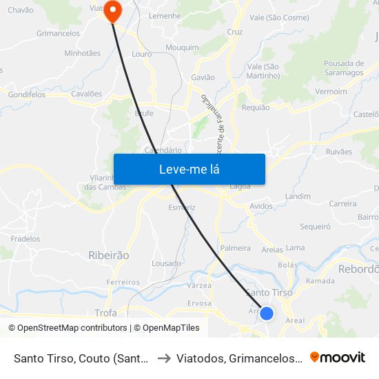 Santo Tirso, Couto (Santa Cristina e São Miguel) e Burgães to Viatodos, Grimancelos, Minhotães e Monte de Fralães map