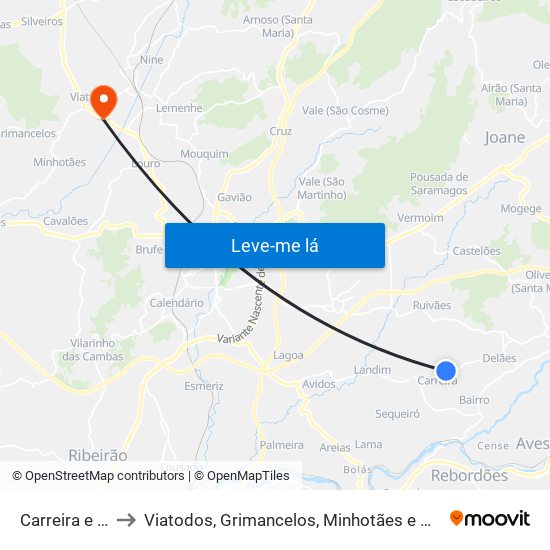 Carreira e Bente to Viatodos, Grimancelos, Minhotães e Monte de Fralães map