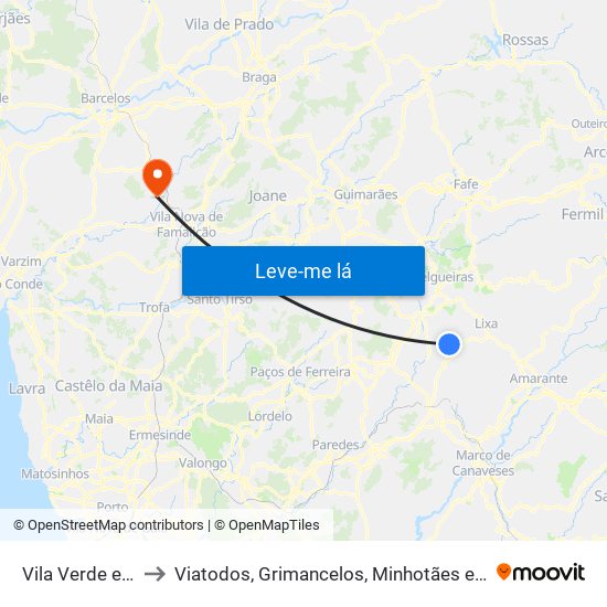 Vila Verde e Santão to Viatodos, Grimancelos, Minhotães e Monte de Fralães map