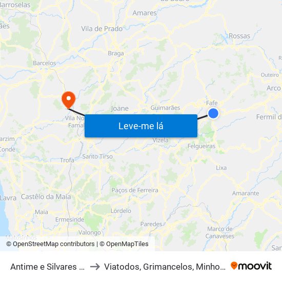 Antime e Silvares (São Clemente) to Viatodos, Grimancelos, Minhotães e Monte de Fralães map