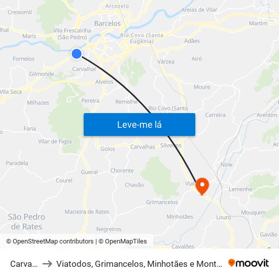 Carvalhal to Viatodos, Grimancelos, Minhotães e Monte de Fralães map