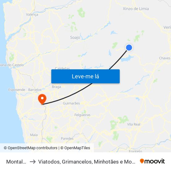 Montalegre to Viatodos, Grimancelos, Minhotães e Monte de Fralães map