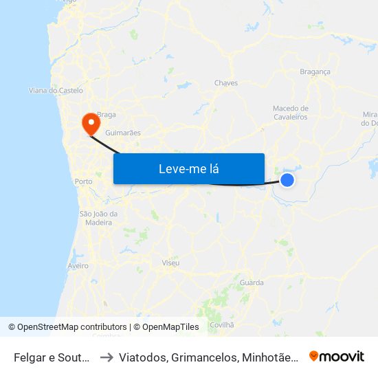 Felgar e Souto da Velha to Viatodos, Grimancelos, Minhotães e Monte de Fralães map