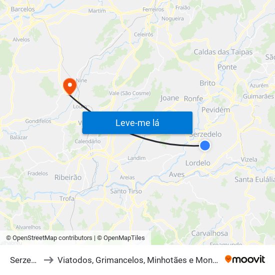 Serzedelo to Viatodos, Grimancelos, Minhotães e Monte de Fralães map