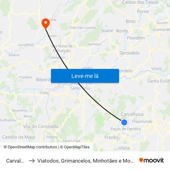 Carvalhosa to Viatodos, Grimancelos, Minhotães e Monte de Fralães map